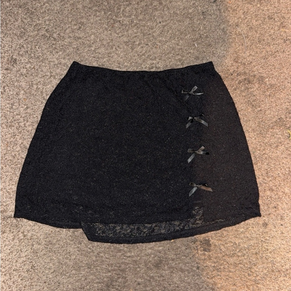 Black Lace Mini Skirt With Satin Bows